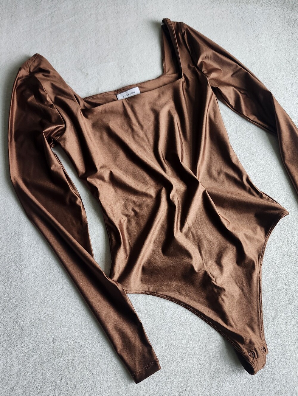 Babaton Square-Neck Long Sleeve Bodysuit - Copper Brown, Size M